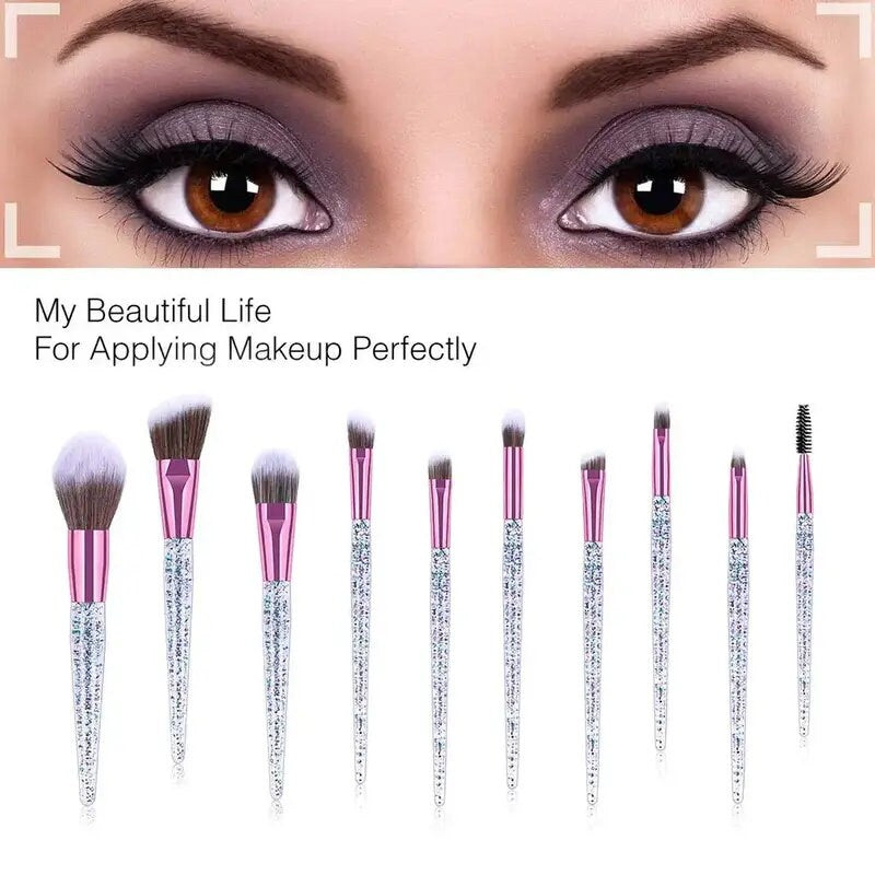 Makeup Brush Set 10 Piece Set Fashion Glitter Handle Makeup Brush Professional Face Powder Foundation Blending Blush Eyeshadow Eyeliner