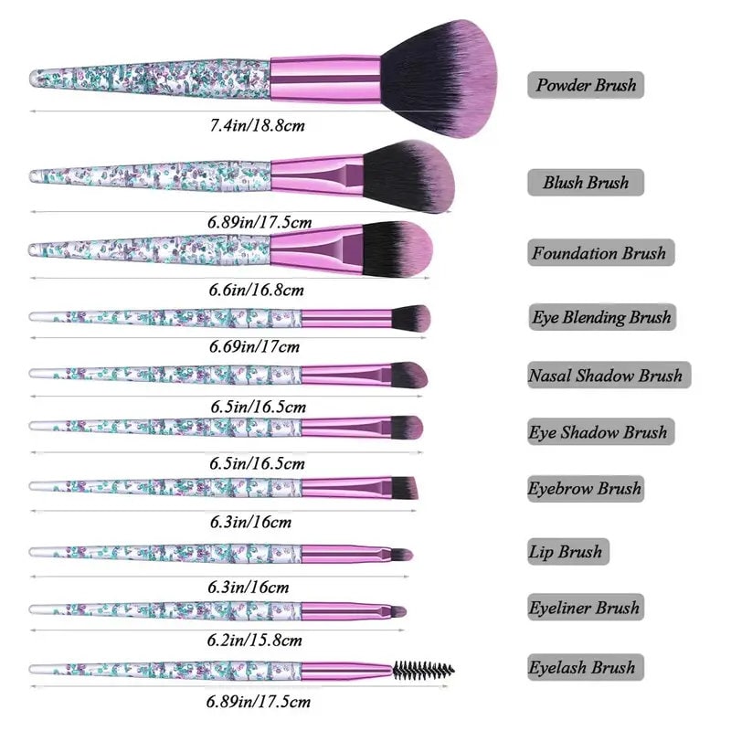 Makeup Brush Set 10 Piece Set Fashion Glitter Handle Makeup Brush Professional Face Powder Foundation Blending Blush Eyeshadow Eyeliner