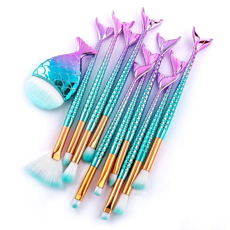 11pcs Makeup Brushes Kit Mermaid Foundation Eyebrow Eyeliner Cosmetic Makeup