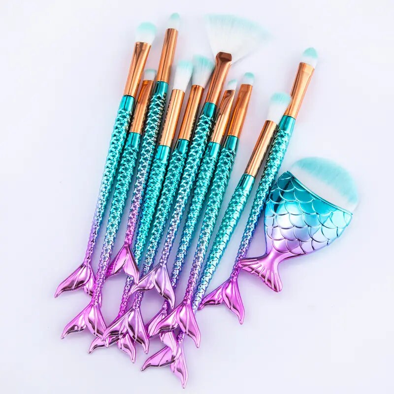 11pcs Makeup Brushes Kit Mermaid Foundation Eyebrow Eyeliner Cosmetic Makeup