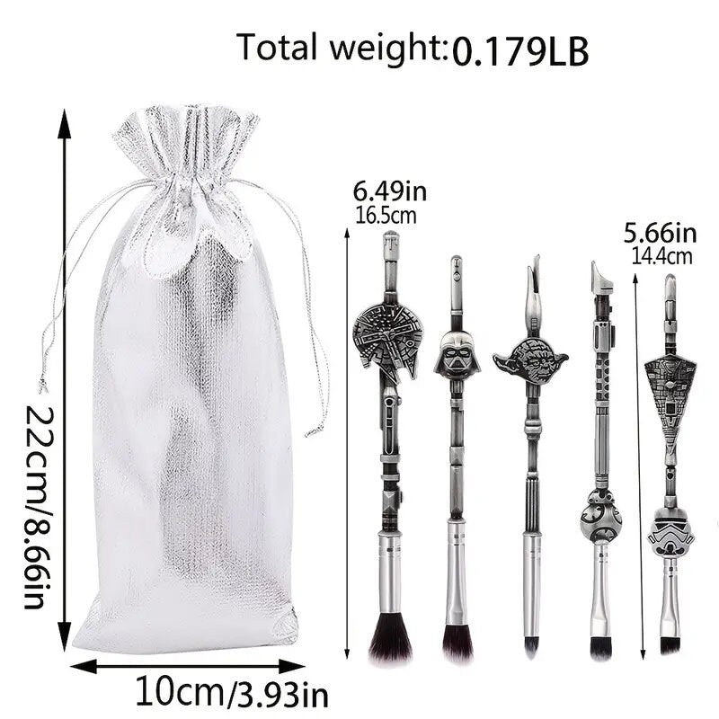 Makeup Brushes Set | 5pcs Cosmetic Makeup Brush Set Professional Tool Kit Set Drawstring Bag Included (silvery)