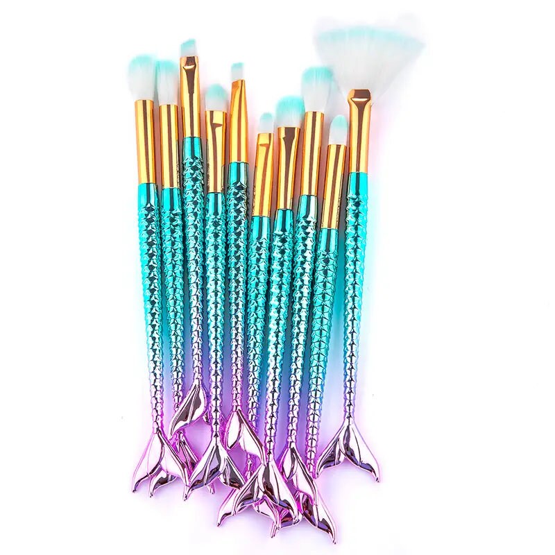 11pcs Makeup Brushes Kit Mermaid Foundation Eyebrow Eyeliner Cosmetic Makeup