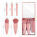 Easy-taken Travel Makeup Brush Set | 5pcs Mini Complete Function Cosmetic Brushes Kit | 5pcs With Mirror