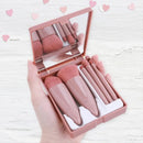 Easy-taken Travel Makeup Brush Set | 5pcs Mini Complete Function Cosmetic Brushes Kit | 5pcs With Mirror