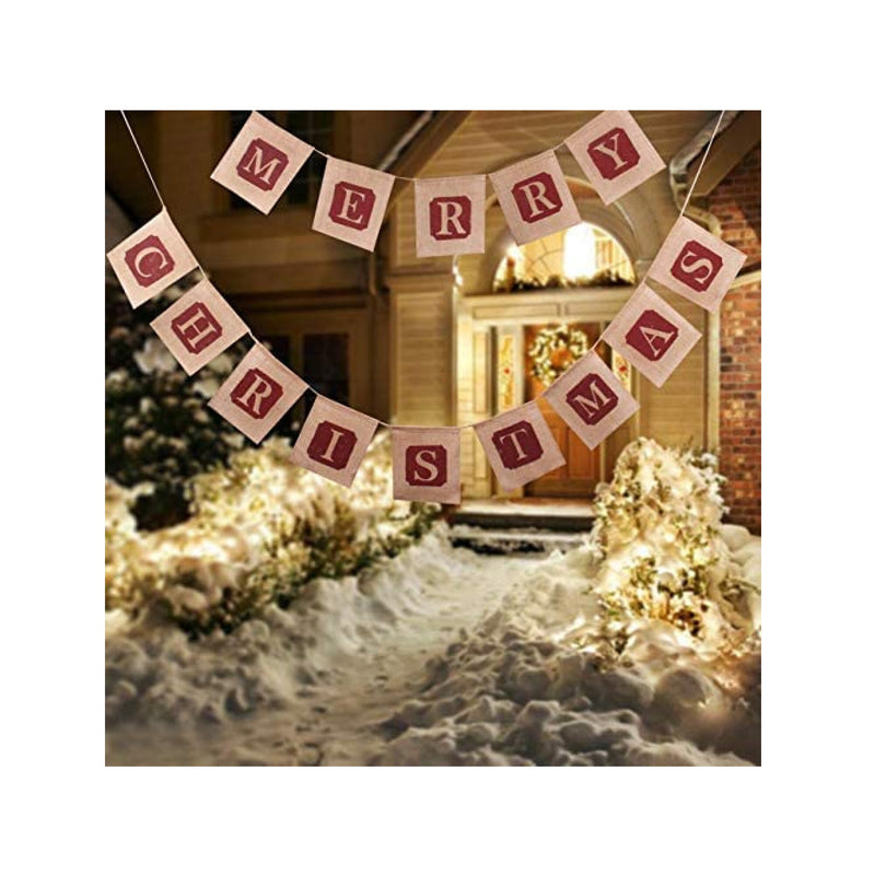 SYSanjang Merry Christmas Burlap Banners | Fireplace Christmas Decorations