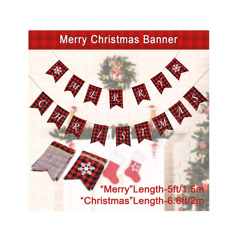 Irenare Set of 4 Checkered Christmas Banners | Merry Christmas Wall Party