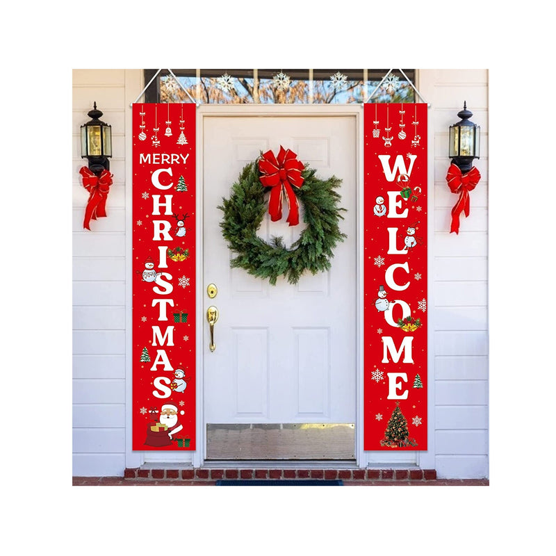 Attmu Merry Christmas Outdoor Red Outdoor Banners | Christmas Decorations Front Porch Sign for Home
