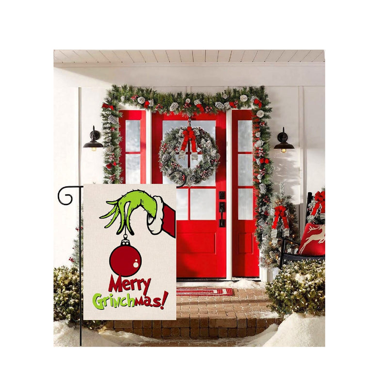 Merry Christmas Small Double Sided Vertical Garden Flag | Burlap Red Green Patio Outdoor Decor