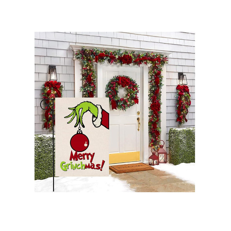 Merry Christmas Small Double Sided Vertical Garden Flag | Burlap Red Green Patio Outdoor Decor