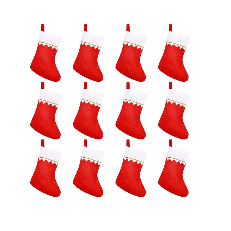 CCINEE 12 Pcs Felt Christmas Stockings | for Christmas Fireplace | Red Nonwoven Fabric With Gold Trim