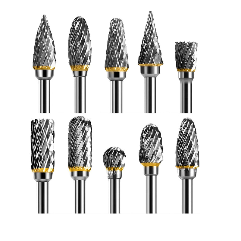 TianTac Tungsten Carbide Rotary Burr Set | 10 Pieces | Drill Bits For Carving Strawberries | With 3mm Shank