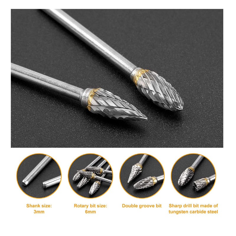 TianTac Tungsten Carbide Rotary Burr Set | 10 Pieces | Drill Bits For Carving Strawberries | With 3mm Shank