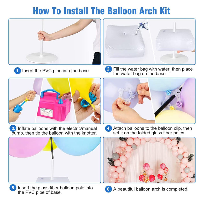 Balloon Arch Kit,9FT Tall & 10Ft Wide Adjustable Balloon Arch Stands Set  with Water Fillable Bases and Water Bag 50 Balloon Clips,1 Manual Pump,2