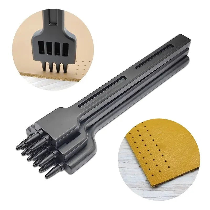 Leather Craft Hole Alloy 2 /4 /6 Prong Punching Pricking Tool DIY Round Stitching Punch Sewing Stitching Punch Carving Work Saddle 4mm/0.16"