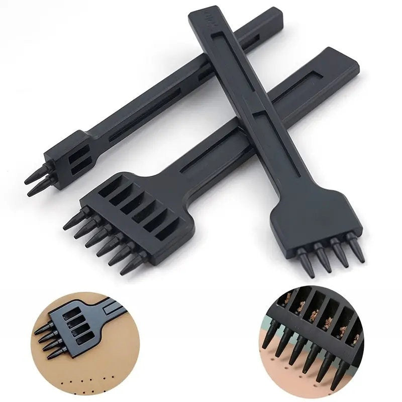 Leather Craft Hole Alloy 2 /4 /6 Prong Punching Pricking Tool DIY Round Stitching Punch Sewing Stitching Punch Carving Work Saddle 4mm/0.16"