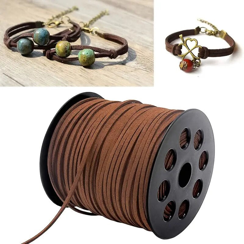 Coffee Suede Rope | Suede Lace Faux Leather Rope Reel Spool For Bracelet Necklace Beading DIY Craft