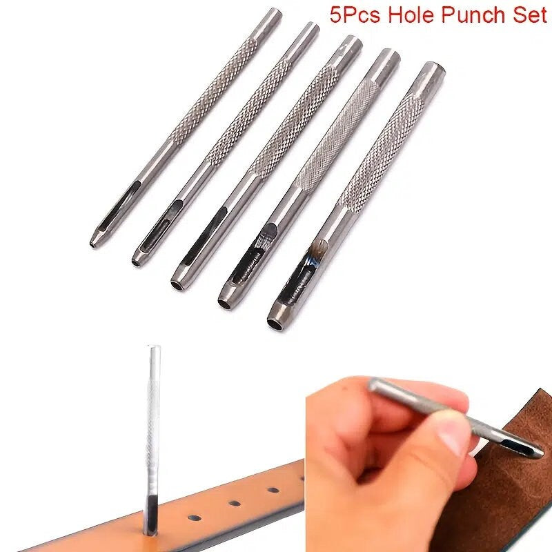 5pcs Leather Round Punch Set Belt Watch Strap Hollow DIY Tool With Box