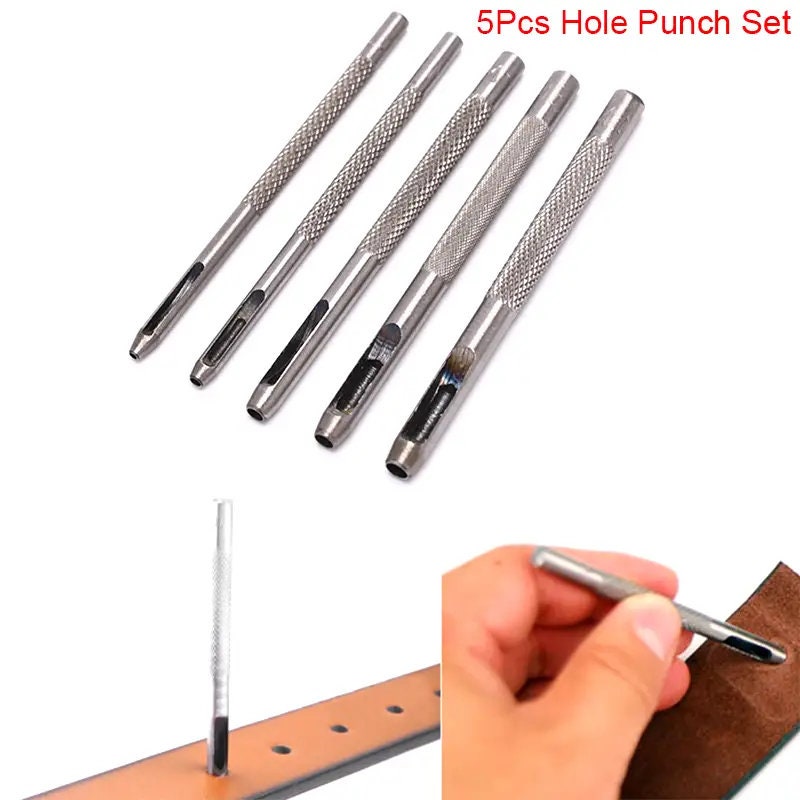 5pcs Leather Round Punch Set Belt Watch Strap Hollow DIY Tool With Box