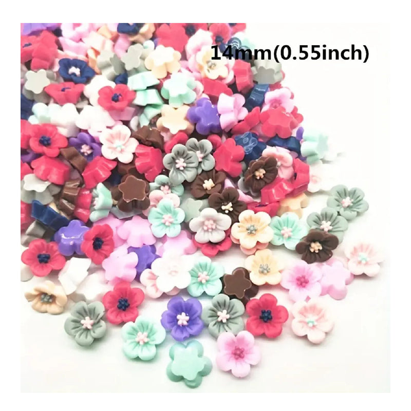 50 Pieces | 14mm Resin Mix | Peach Blossom | Flat Back For Phone | Wedding | Craft
