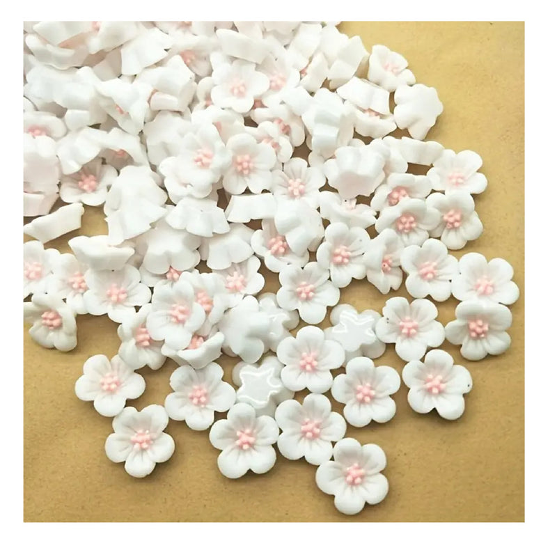 50 Pieces | 14mm Resin Mix | Peach Blossom | Flat Back For Phone | Wedding | Craft