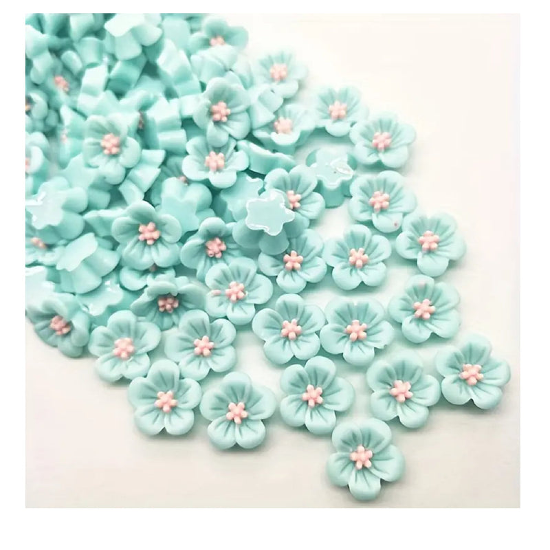 50 Pieces | 14mm Resin Mix | Peach Blossom | Flat Back For Phone | Wedding | Craft