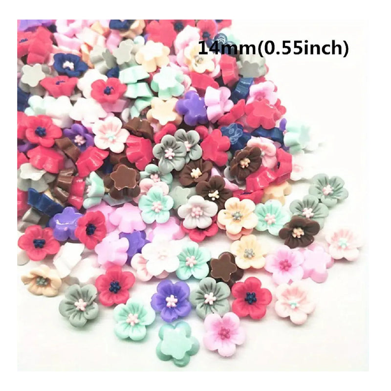 50 Pieces | 14mm Resin Mix | Peach Blossom | Flat Back For Phone | Wedding | Craft