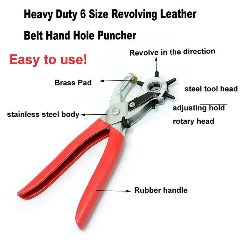 Leather Hole Punch | 9" Belt Hole Puncher For Leather Heavy Duty | 6 Size Revolving Leather Belt Hand Hole Puncher