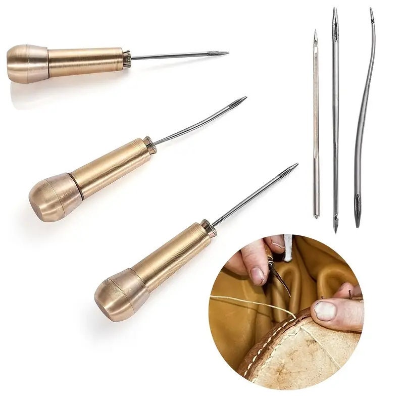 4pcs Canvas Leather Sewing Shoes Repair Tool Sets Awl Hand Stitching Taper Leathercraft Needle Tool Kit Leather Craft Sewing Supplies