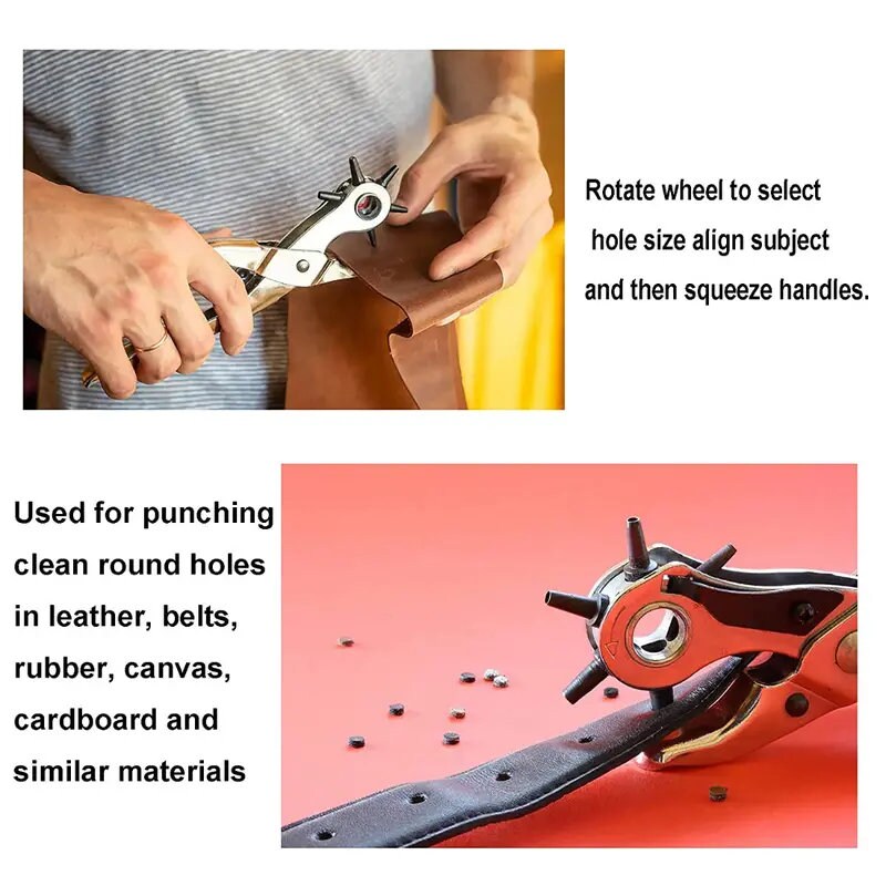 Rotating hole punch, hole punch for leather