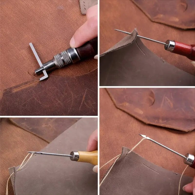 leather tools kit leathercraft tool leather craft tool leather working tools  awl punch groover chiesl scissors creaser mallet ruler polisher