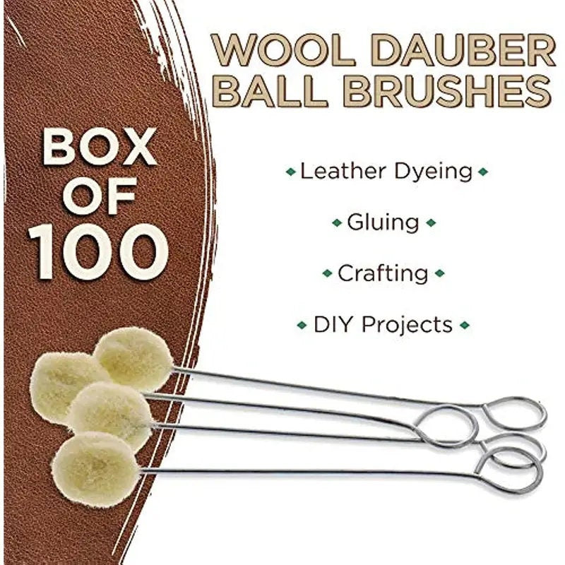 100pcs Global Wool Daubers Ball Brush | Applicator Tool For Leather Dye, Dying | Staining | Crafting | DIY Crafts Projects | Gluing