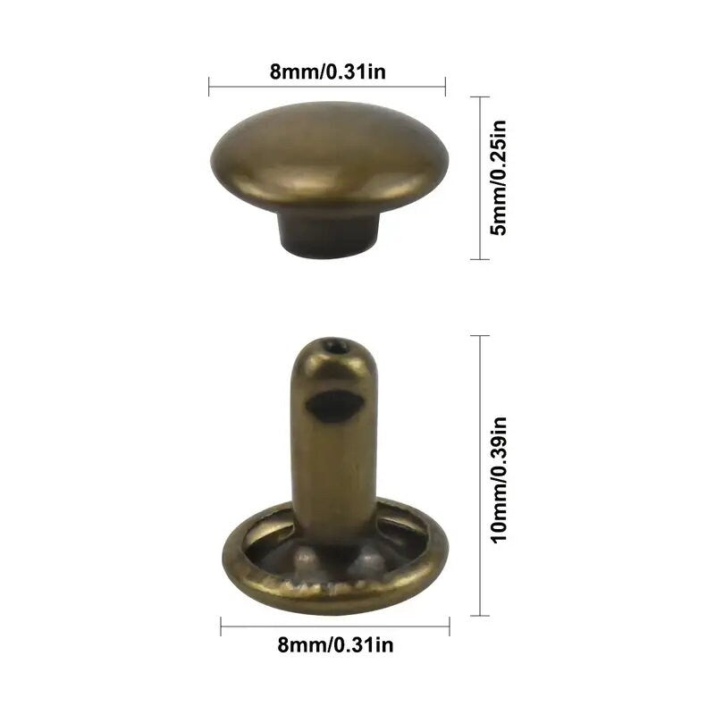 100pcs Double Cap Leather Rivets | Tubular Metal Studs Round Flat Rivets | Antique Bronze Copper Rivets Double Sided Rivets | Snap Button