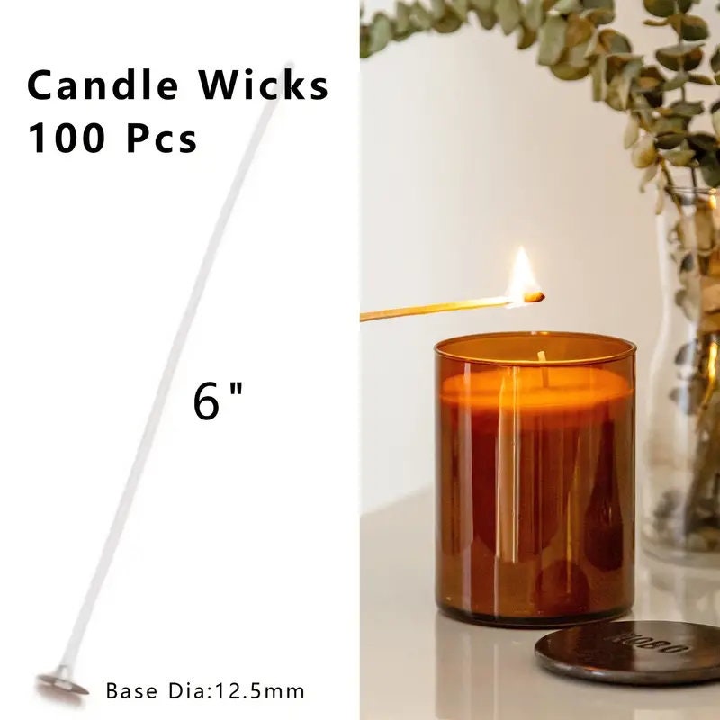 Wicks For Candle Making | 100pcs Cotton Candle Wick 6" Pre-Waxed For Candle Making | Candle DIY | Premium Candle Making Supplies