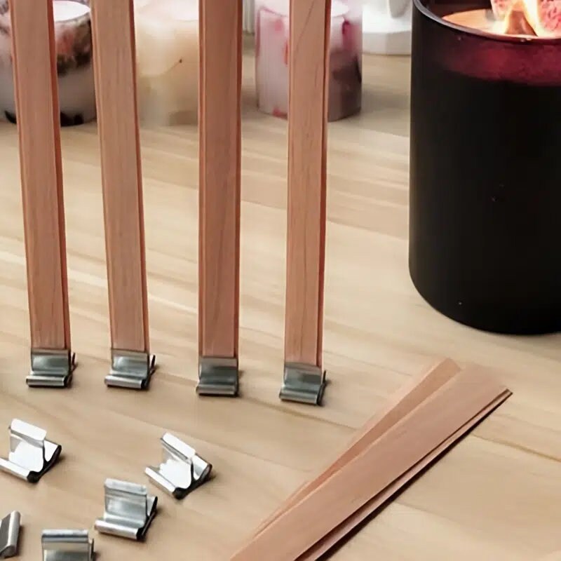 20pcs | 10 Wood Chips + 10 Clips | 5.12"*0.51" Scented Candle Wood Chip Wick Set