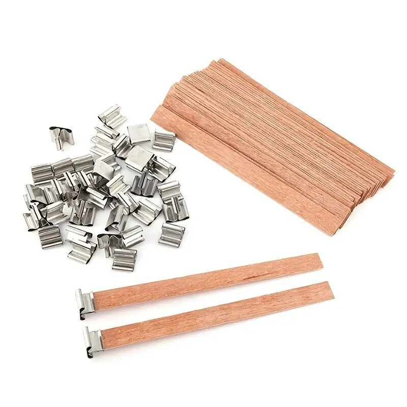 20pcs | 10 Wood Chips + 10 Clips | 5.12"*0.51" Scented Candle Wood Chip Wick Set