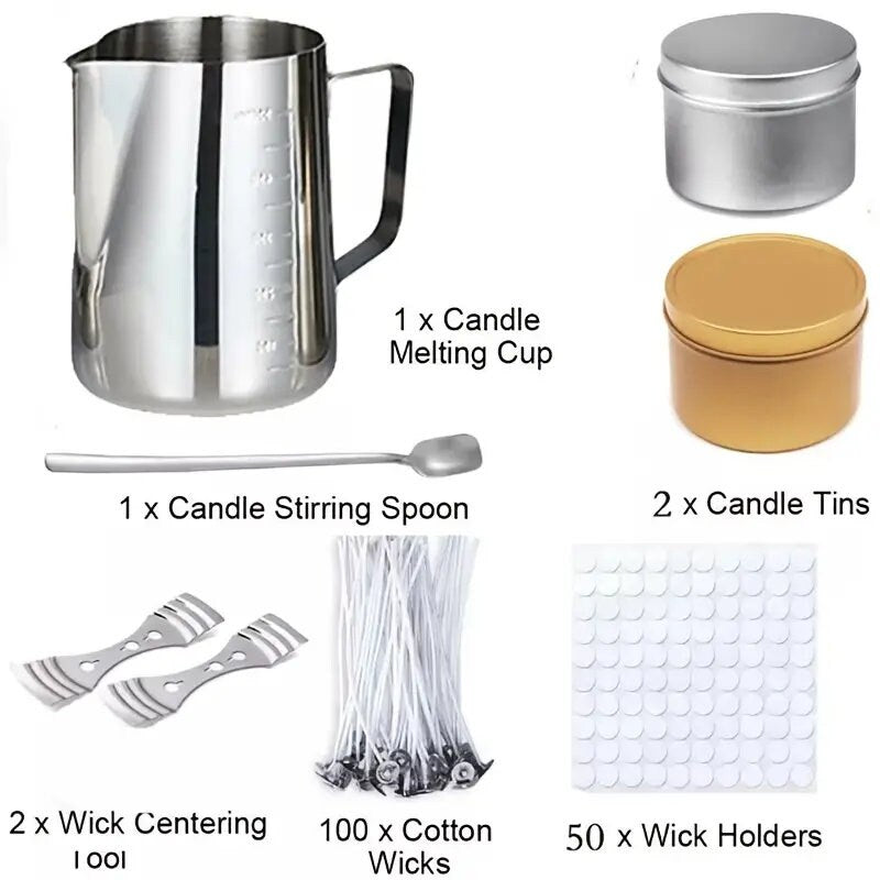 Candle Making Kit With Pouring Pot | Candle Cotton Wick, Wick Holders | Stirring Spoon