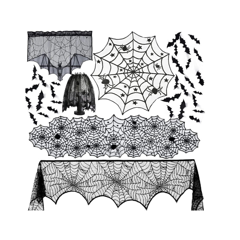 Anditoy 6 Pack Halloween Decorations Sets Spider Webs Tablecloth Fireplace Scarf Runner Round Cobweb Table Cover