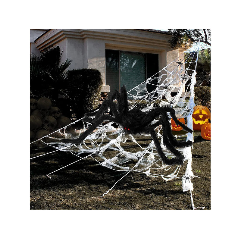 Outdoor Halloween Decorations 295'' | Halloween Spider Web Decor 59'' Scary Giant Spider 100 Small Fake Spiders