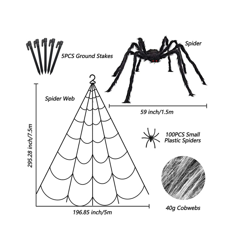 Outdoor Halloween Decorations 295'' | Halloween Spider Web Decor 59'' Scary Giant Spider 100 Small Fake Spiders