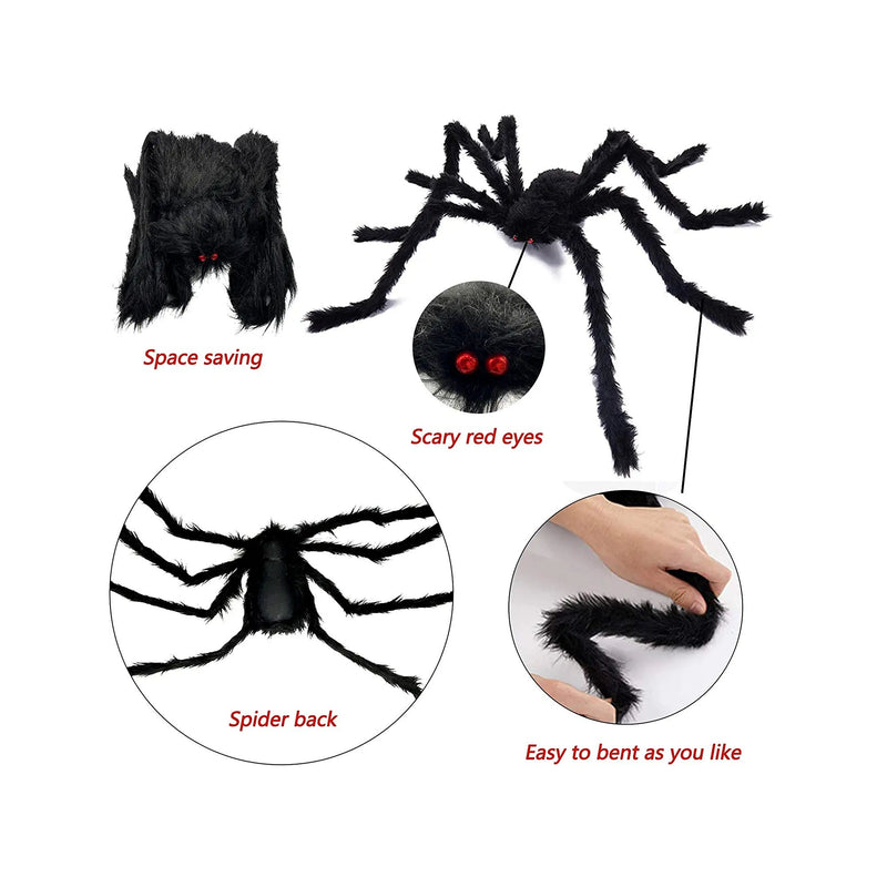 Outdoor Halloween Decorations 295'' | Halloween Spider Web Decor 59'' Scary Giant Spider 100 Small Fake Spiders