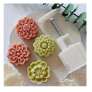 set | Lotus Moon Cake Mold | That Includes 1 Mold And 4 Stamps | Flower Moon Cake Maker | DIY Plastic Hand Press Cookie Stamps