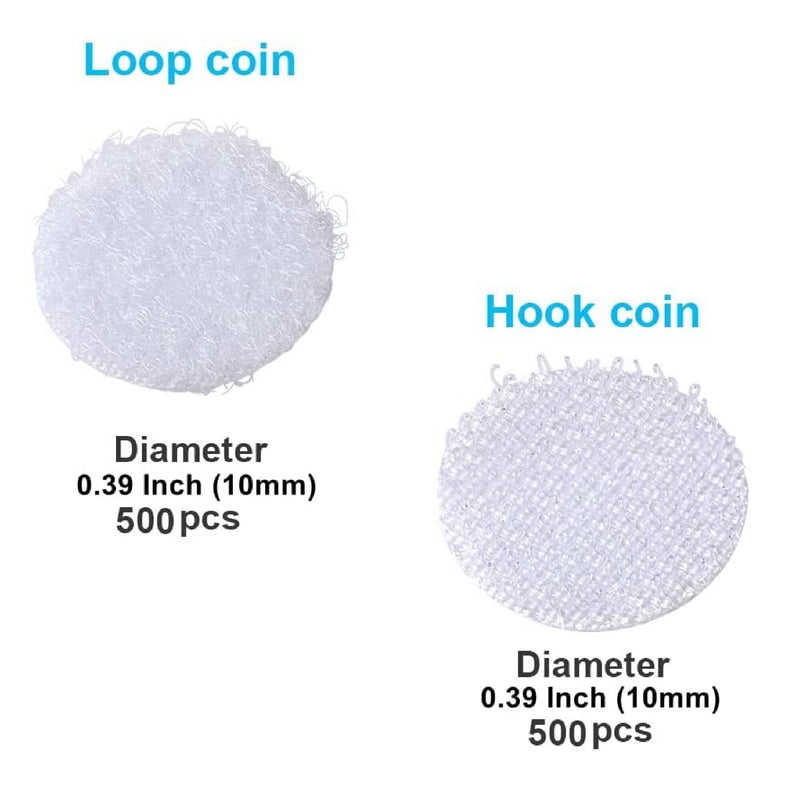 Self-Adhesive Dots | 1000 Pieces | Set Of 500 Pairs | 0.39 Inch Hook And Loop Dot Tape | 10mm Diameter