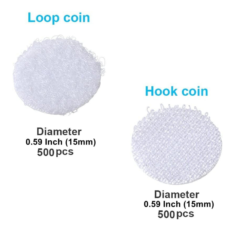 Self-Adhesive Dots | 1000 Units | Set Of 500 Pairs | 0.59 Inch | 15mm Diameter | 15mm Nylon Sticky Coins