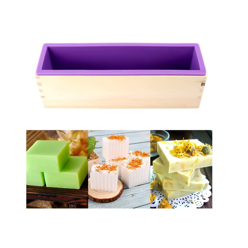 YGEOMER Silicone Soap Mold for Soap Making, Rectangular Loaf Soap Mold with  Wooden Boxes, 2 Cutters and 100pcs Bags, 2pcs, 42oz