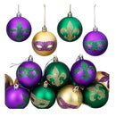 Watayo 12 Piece Mardi Gras Hanging Ball Ornaments | 2 Inch Mardi Gras Shatterproof Ball - Purple Green Gold Glitter Tree Ornaments