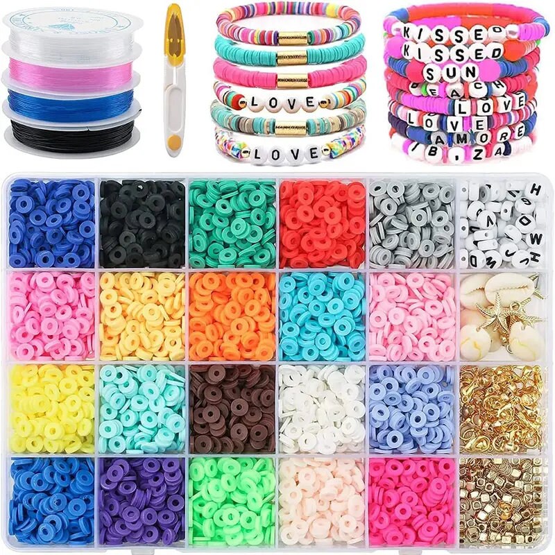 4000pcs Flat Clay Beads For Bracelet Jewellery Making Kit Children's Birthday Gift