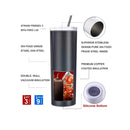 Set of 4 Slim Glasses | With Slim Stainless Steel Straw | Double-Walled With Cover | 20 Oz Color Matte Black