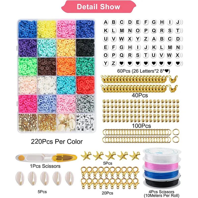 4000pcs Flat Clay Beads For Bracelet Jewellery Making Kit Children's Birthday Gift