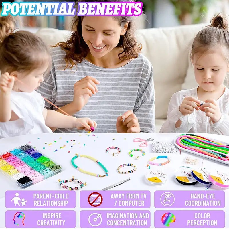 4000pcs Flat Clay Beads For Bracelet Jewellery Making Kit Children's Birthday Gift