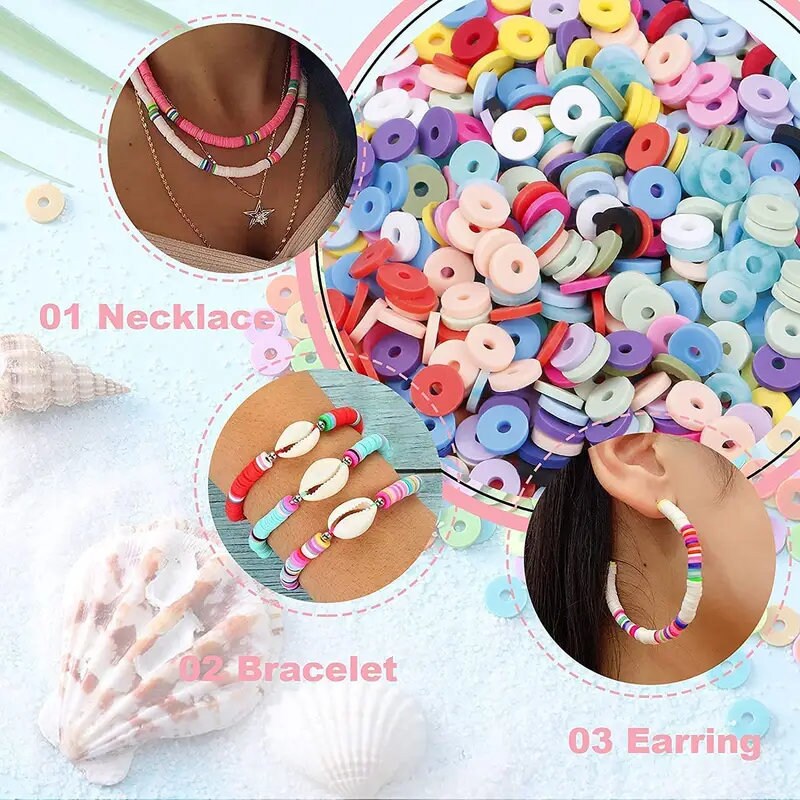 4000pcs Flat Clay Beads For Bracelet Jewellery Making Kit Children's Birthday Gift